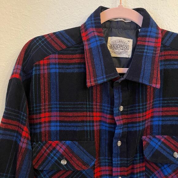 Vintage Saugatuck Drygoods Co Flannel Shirt Mens XL Black Plaid Pockets Buttonup - Picture 2 of 11
